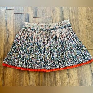 Floral Pleated Skirt with Orange Trim